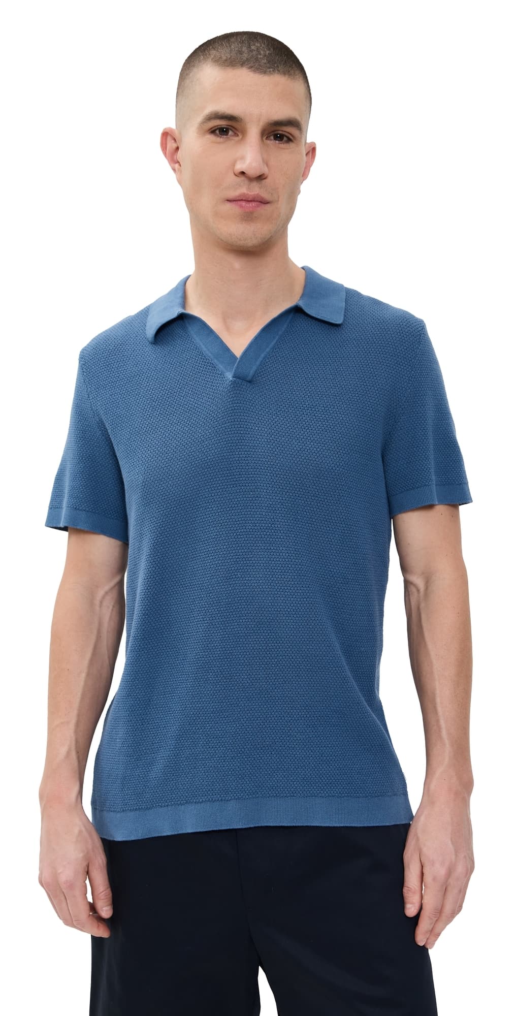 Onia Cotton Textured Johnny Collar Polo Vintage Indigo