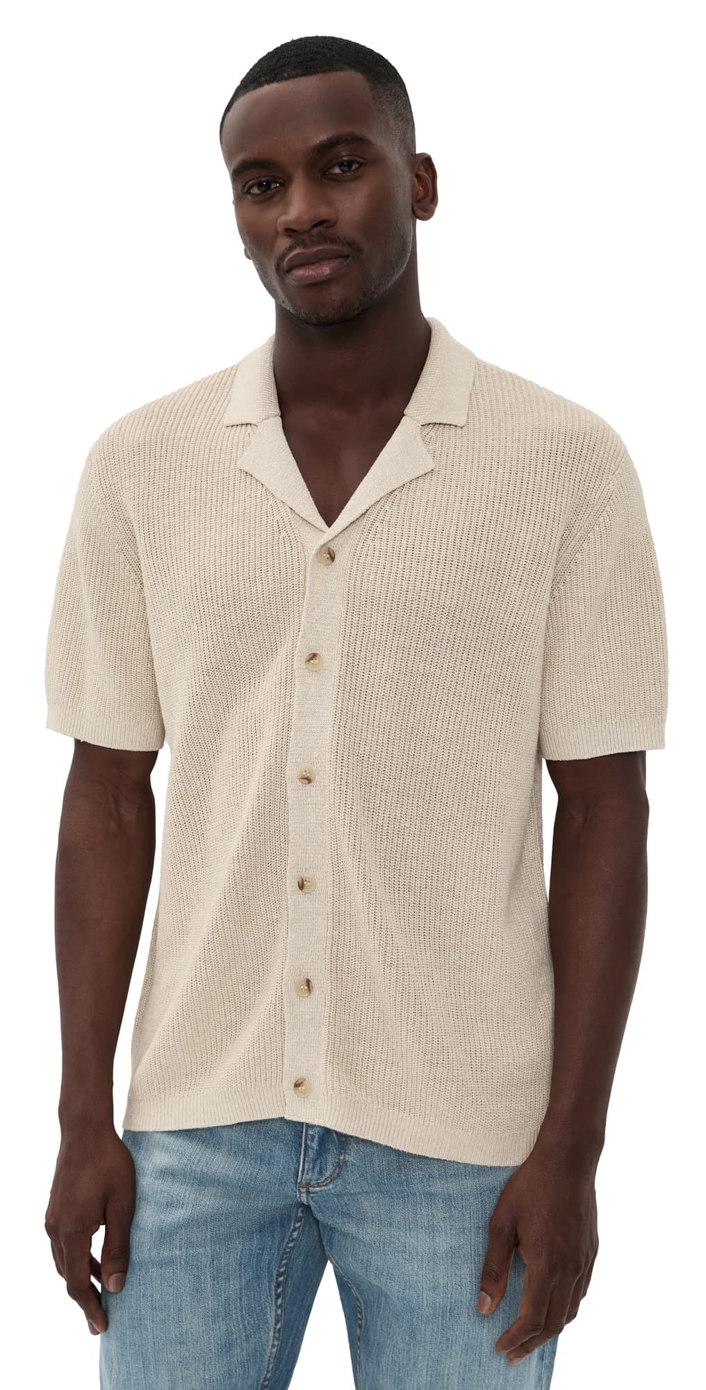 Onia Silk Linen Camp Shirt Melange Taupe