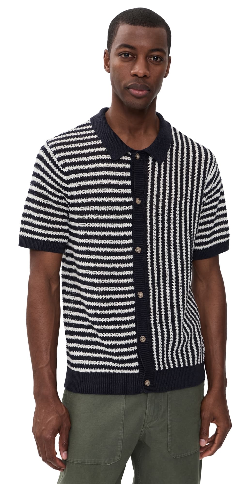 Onia Linen Button Up Sweater Midnight/Egret