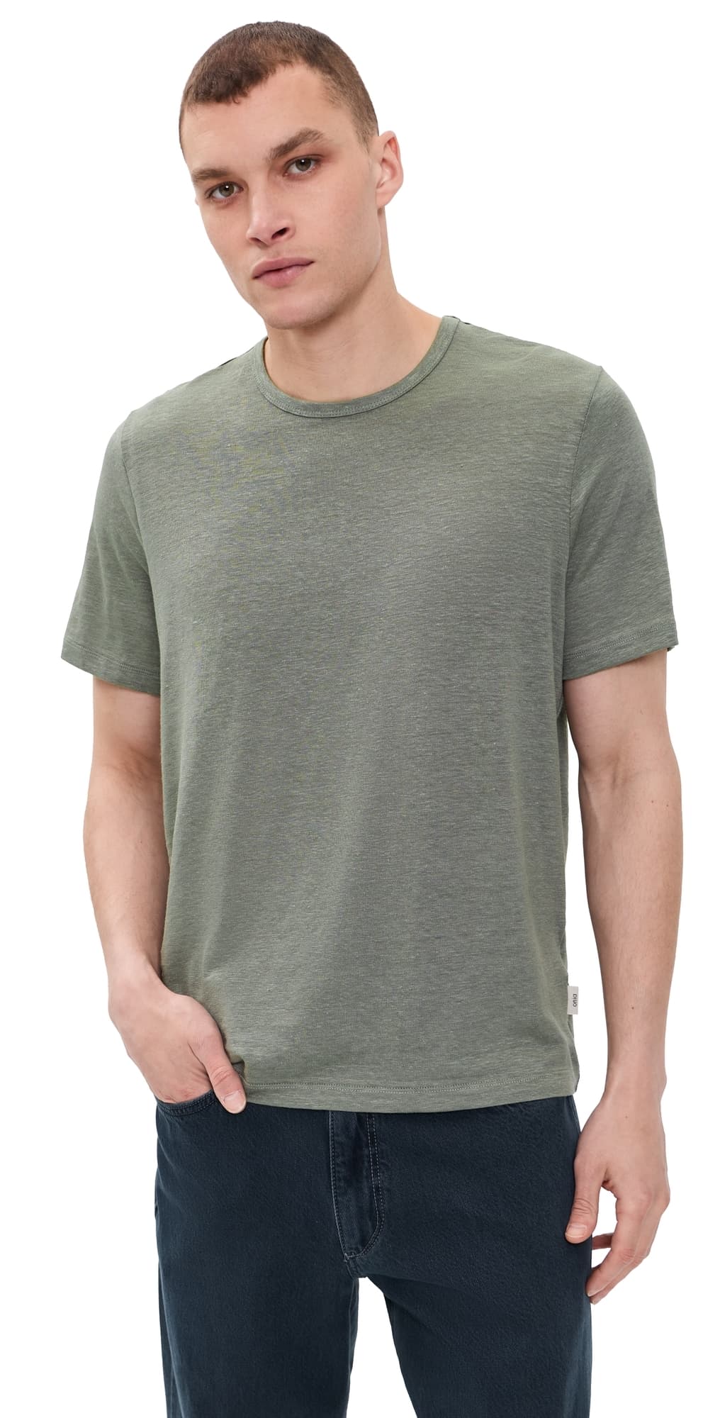 Onia Stretch Linen Crew Neck Tee Agave