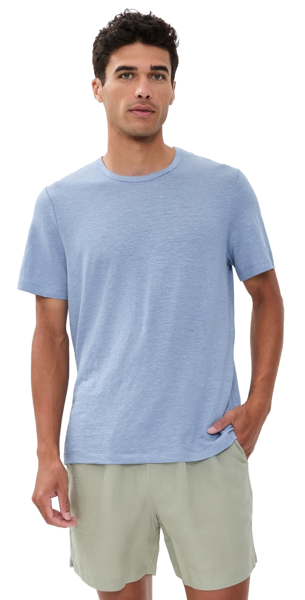 Onia Stretch Linen Crew Neck Tee Soft Blue