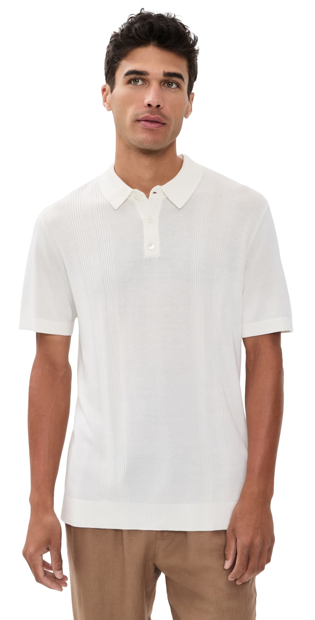 Onia Silk Blend Ribbed Knit Polo Ivory