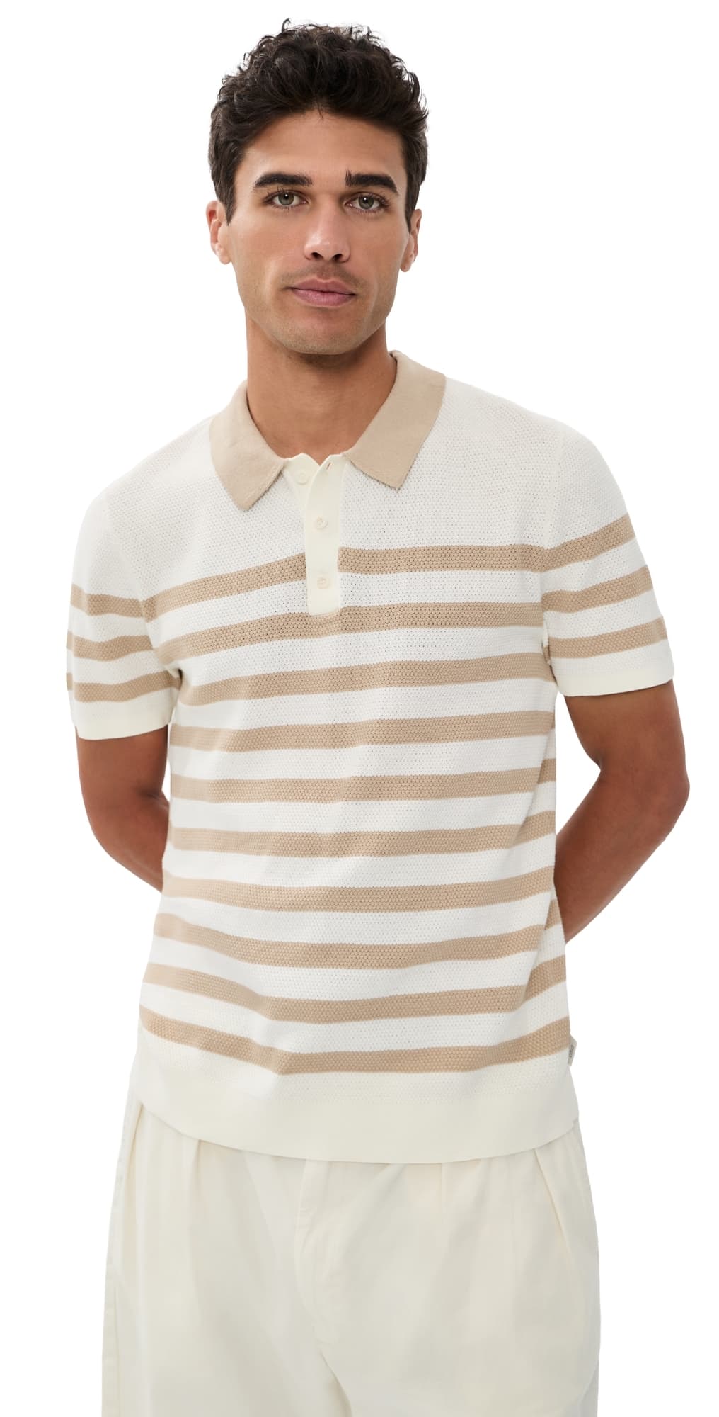 Onia Cotton Textured Knit Polo Egret/Dune