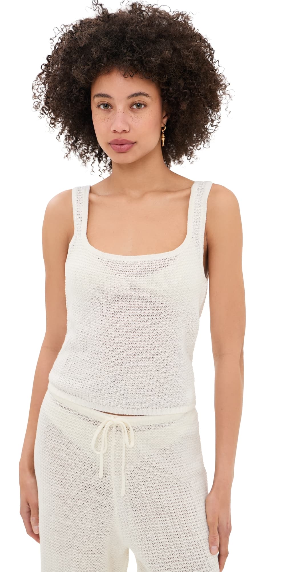 Onia Square Neck Linen Knit Tank Egret