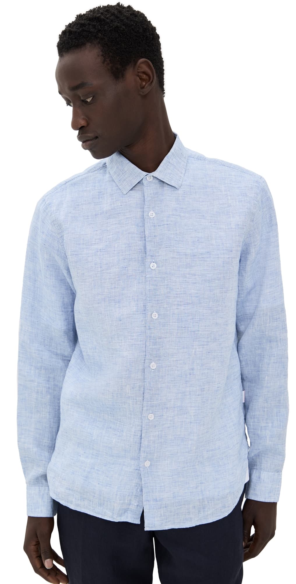 Orlebar Brown Giles Linen Button Down Shirt Navy/White