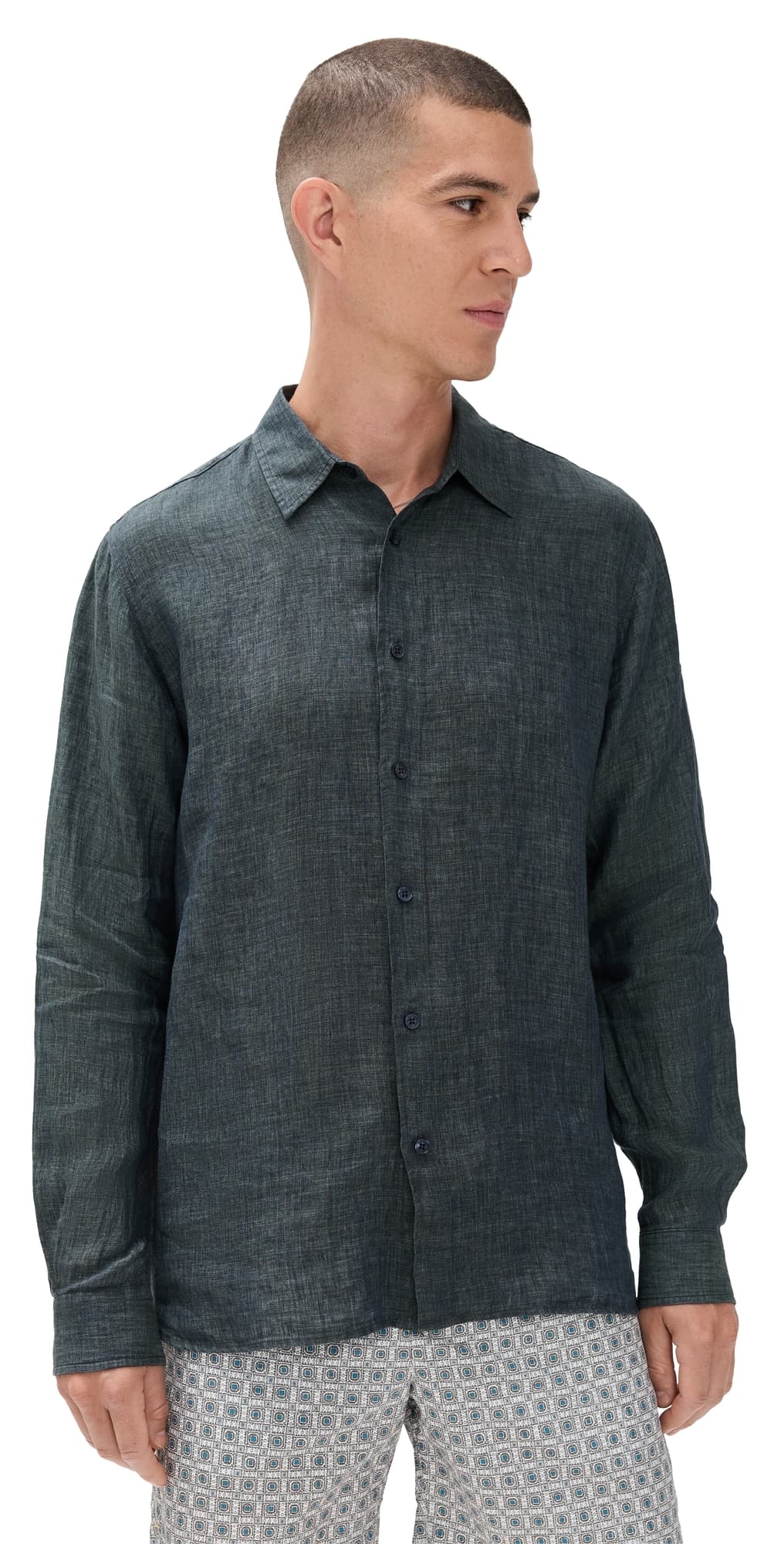 Orlebar Brown Justin Lino Stitched Button Down Saltwater Blue