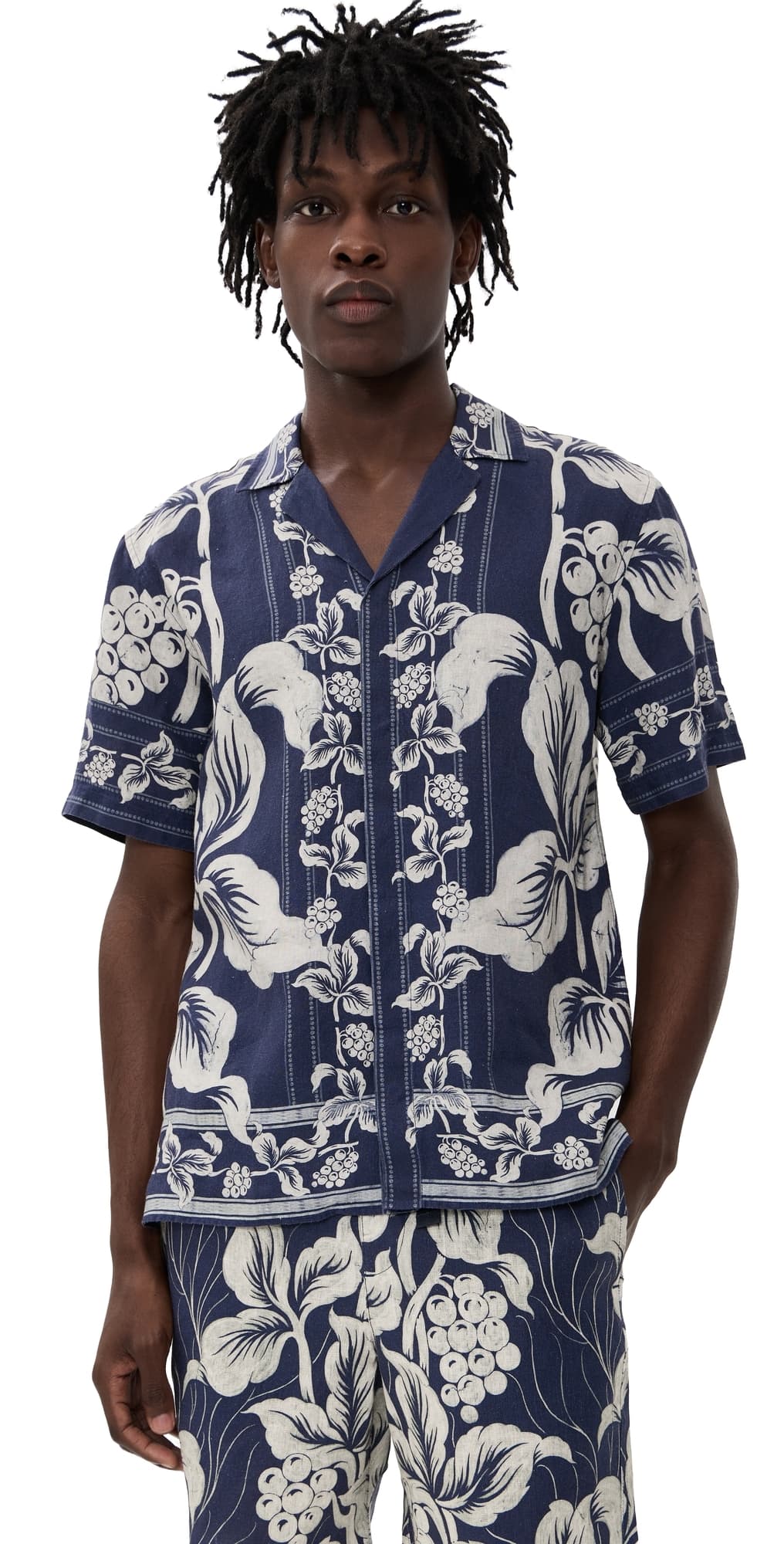 Orlebar Brown Maitan Linen Petralis Garland Shirt Night Iris