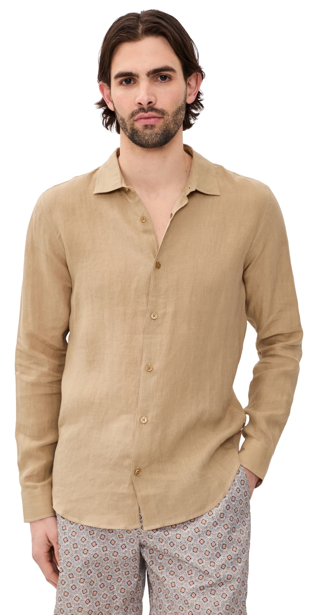 Orlebar Brown Giles Stitched Linen Shirt Biscuit