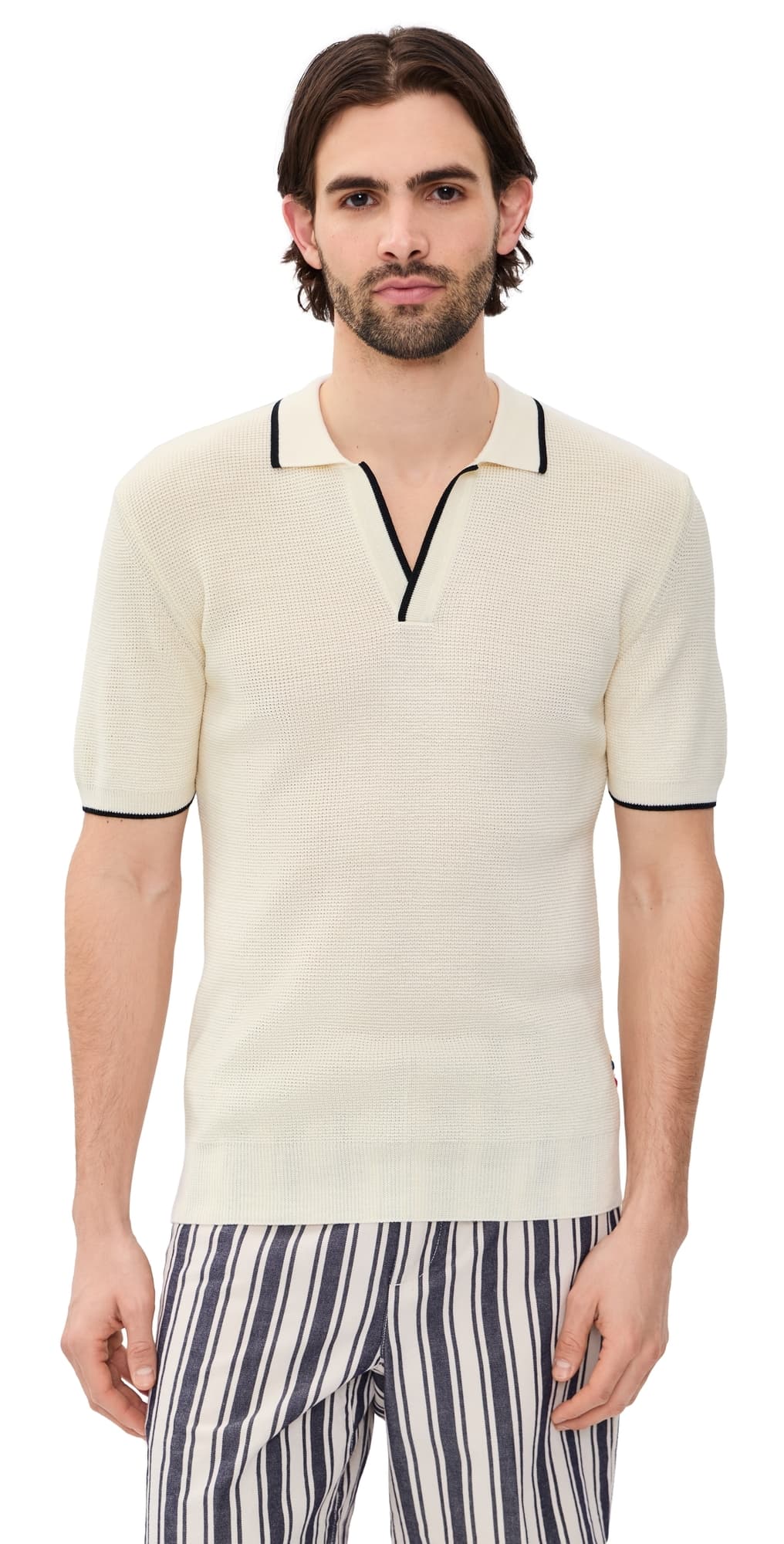 Orlebar Brown Horton Stripe Polo White Sand