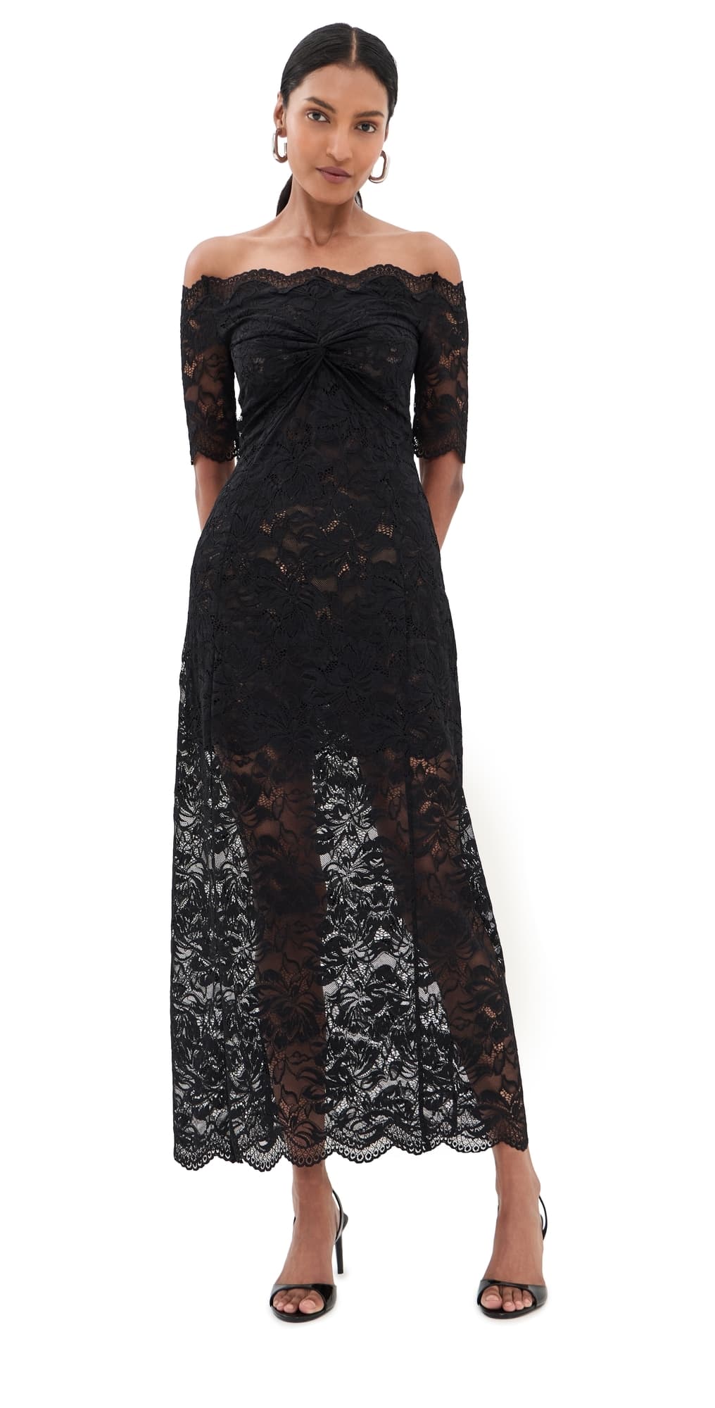 rabanne Twisted Stretch Lace Dress Black