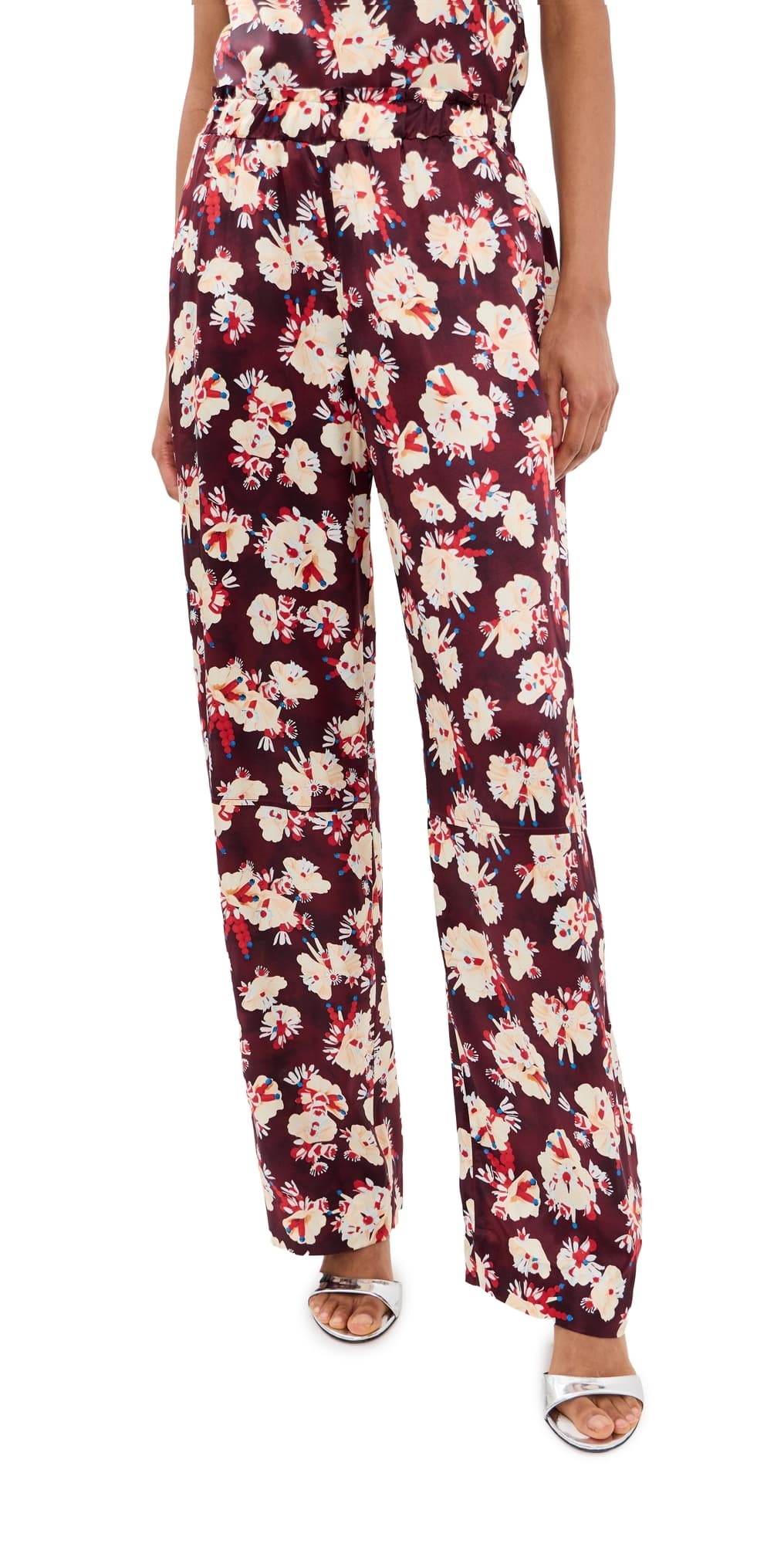 rabanne Silk Pants Flowers Trims Purple/Yel