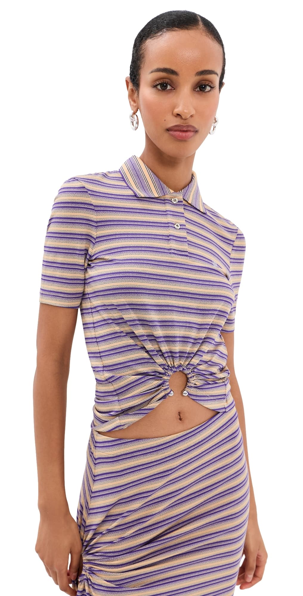 rabanne Embellished Stripe Polo Tee Stripes Violet/Red
