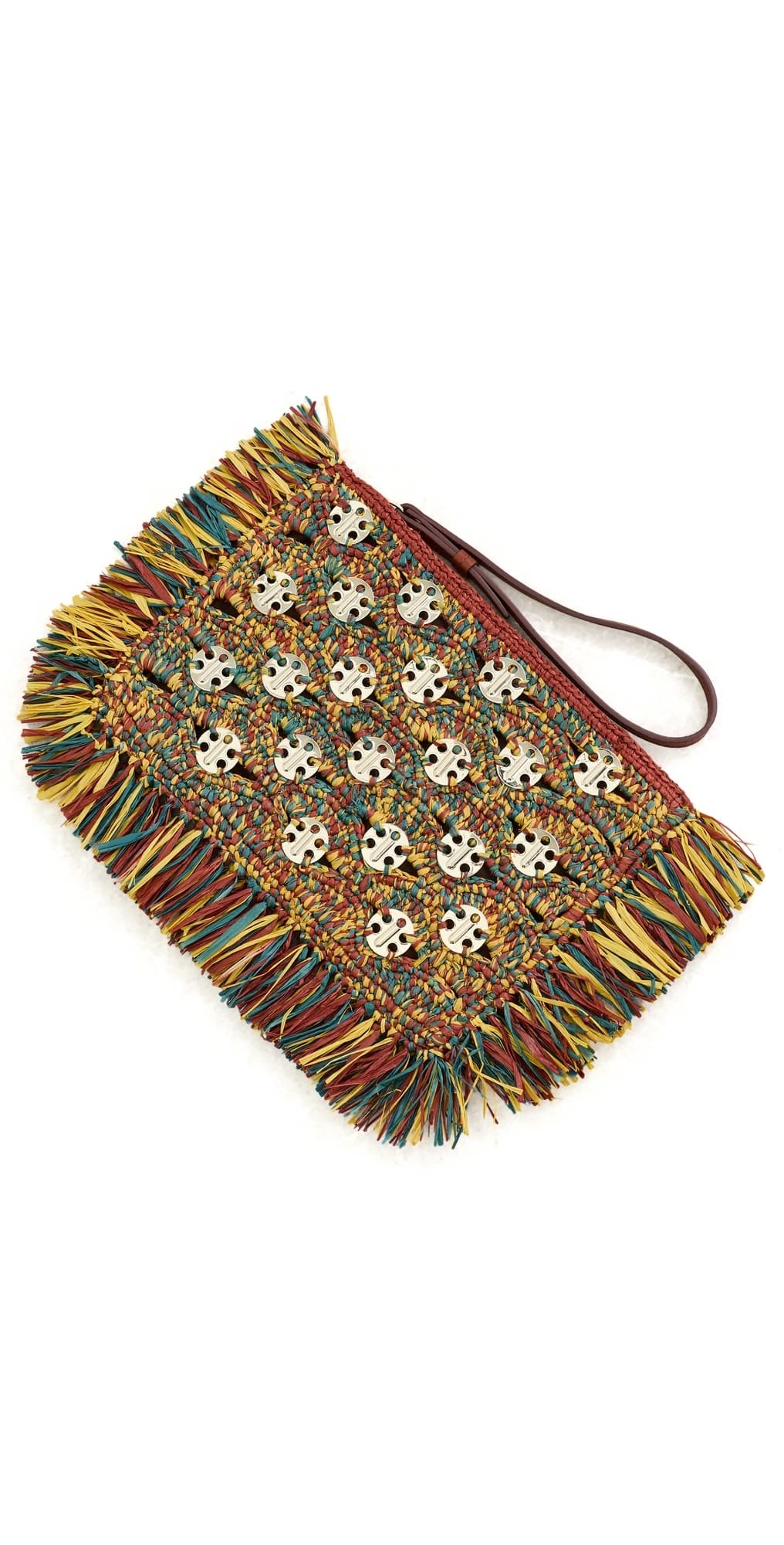 rabanne Raffia Fringe Pouch Reggae/Light Gold · One Size