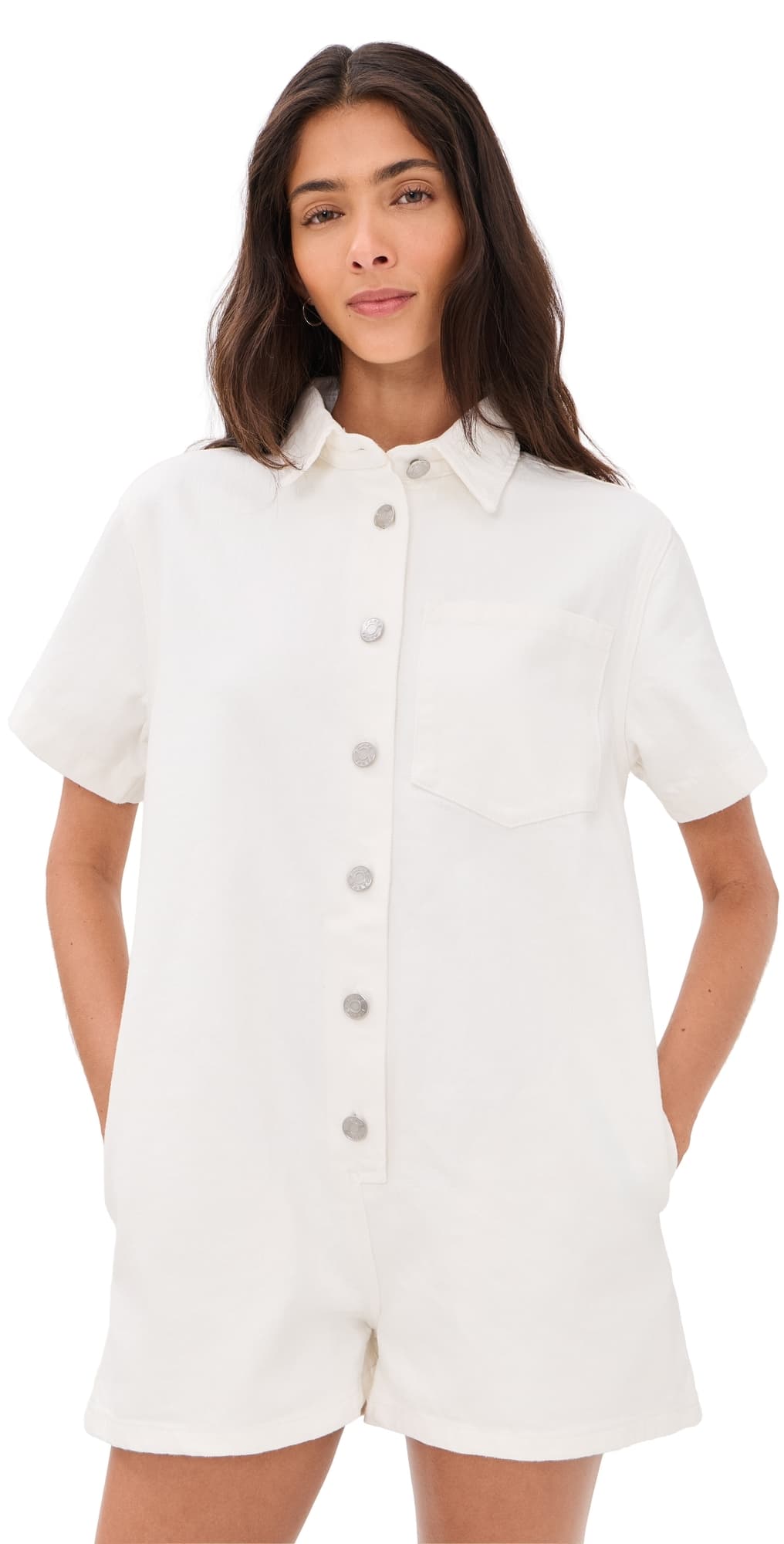 PARKE Short Sleeve Denim Romper White