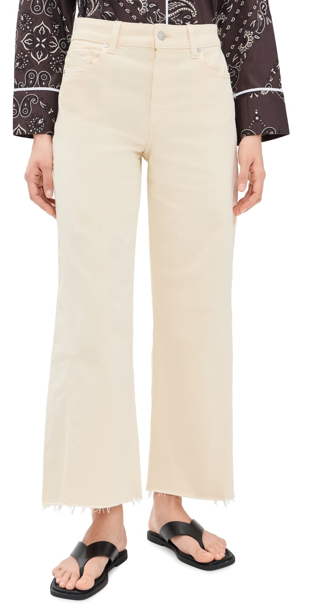 PAIGE Anessa Jeans with Twisted Outseam Panel and Raw Hem Butter Yellow