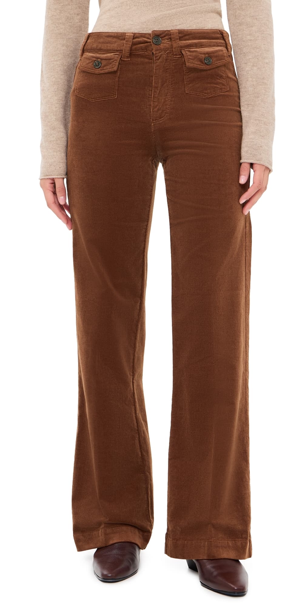 PAIGE Mini Patch Pockets Leenah Corduroy Pants 32 Maple Brown