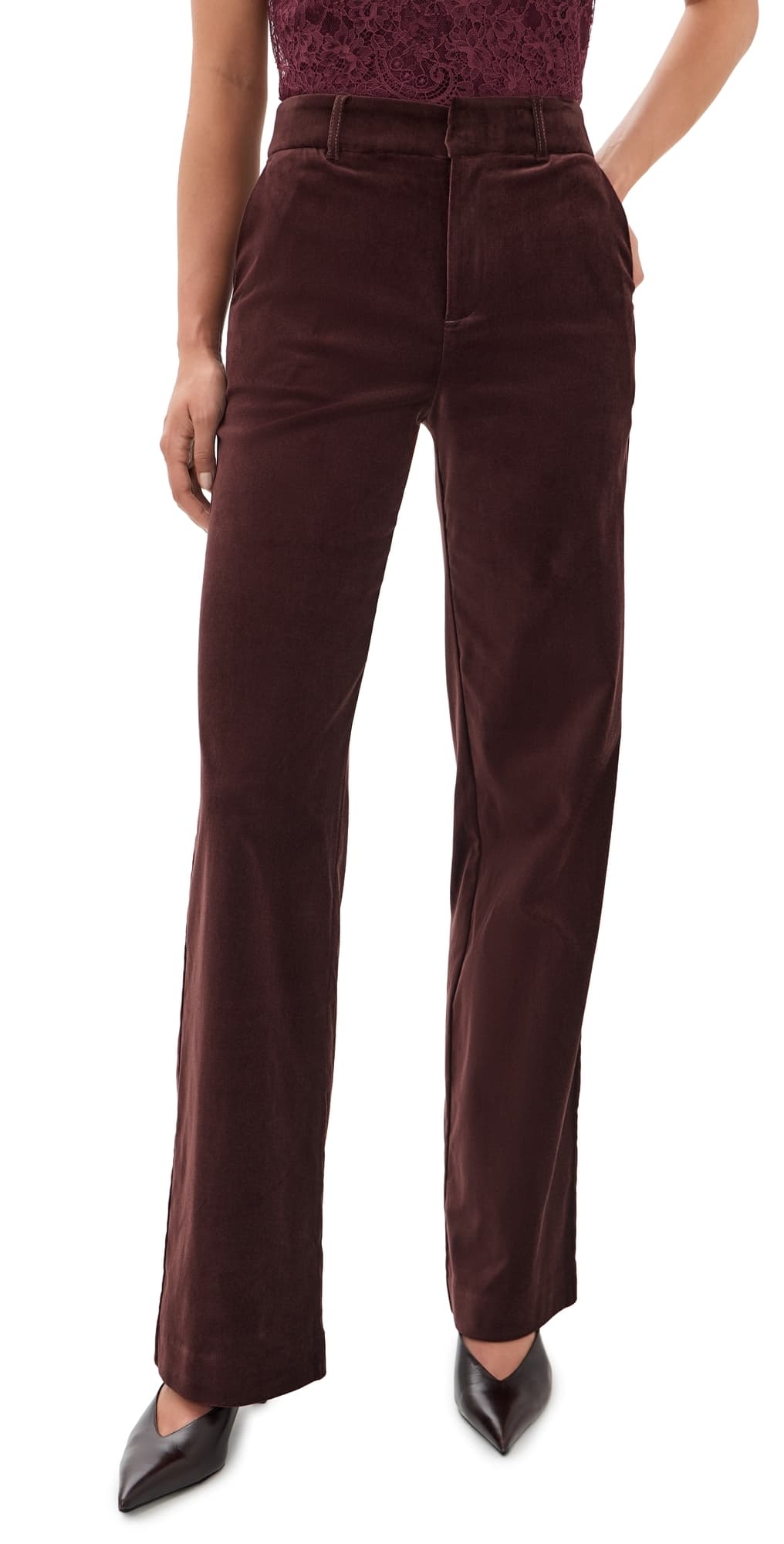 PAIGE Sasha Velvet Trousers 34 Burgundy