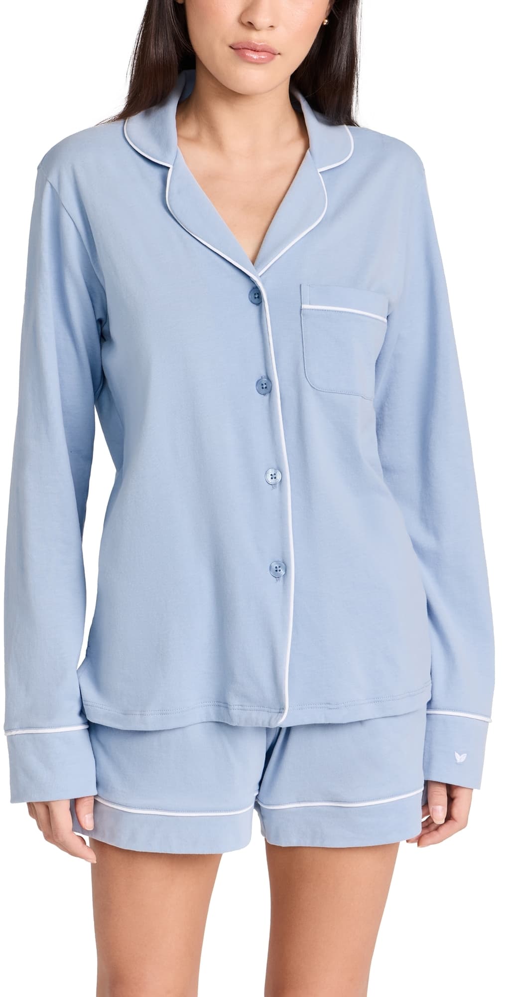Petite Plume Pima Cotton Long Sleeve Pajama Set Periwinkle