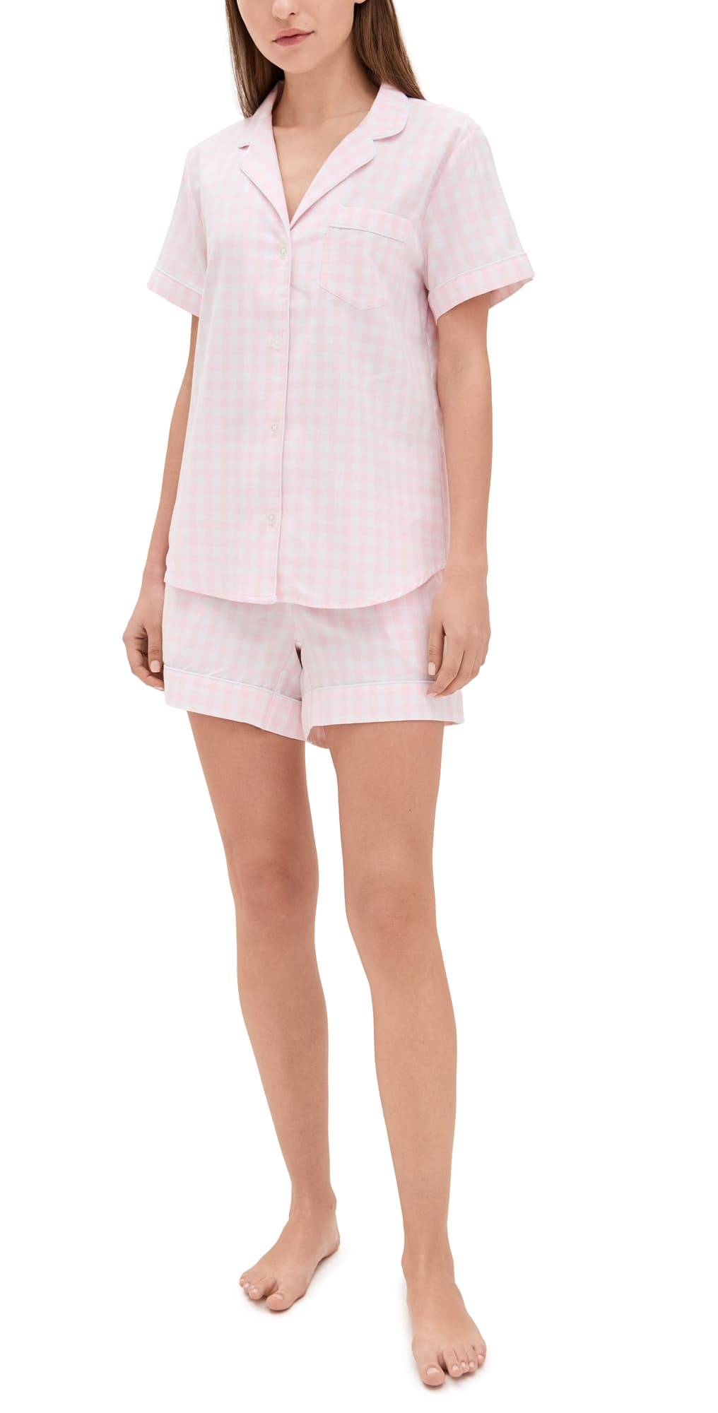 Petite Plume Gingham Shorts Pajama Set Pink