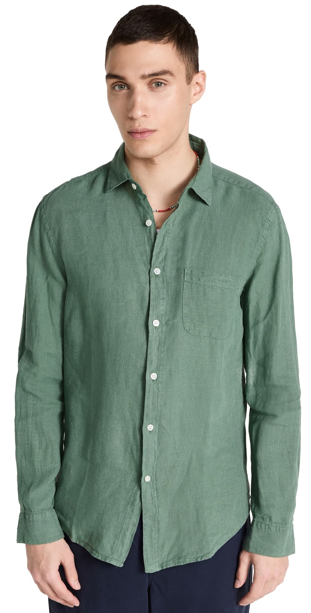 Portuguese Flannel Linen Shirt Dry Green