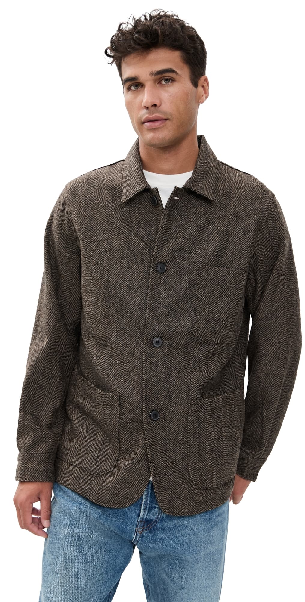 Portuguese Flannel Labura Wool Herringbone Jacket Brown