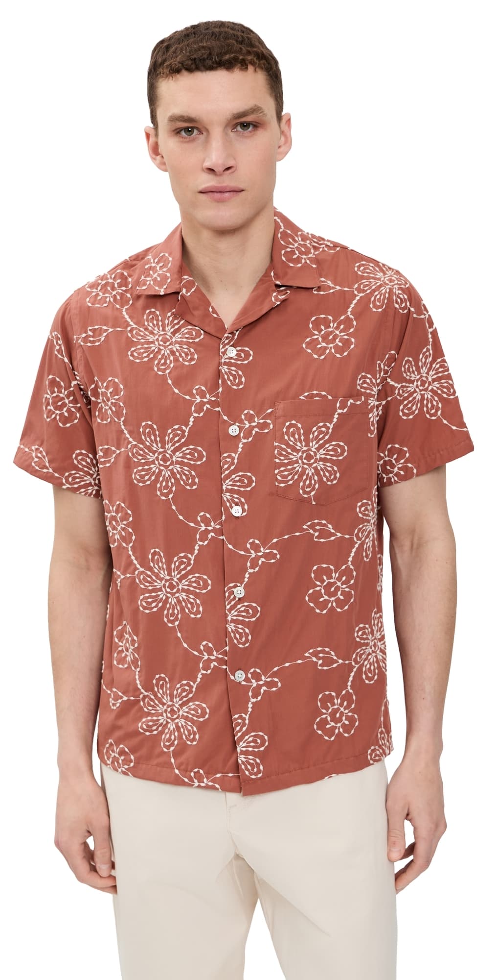Portuguese Flannel Compota Camp Shirt Terracotta/White