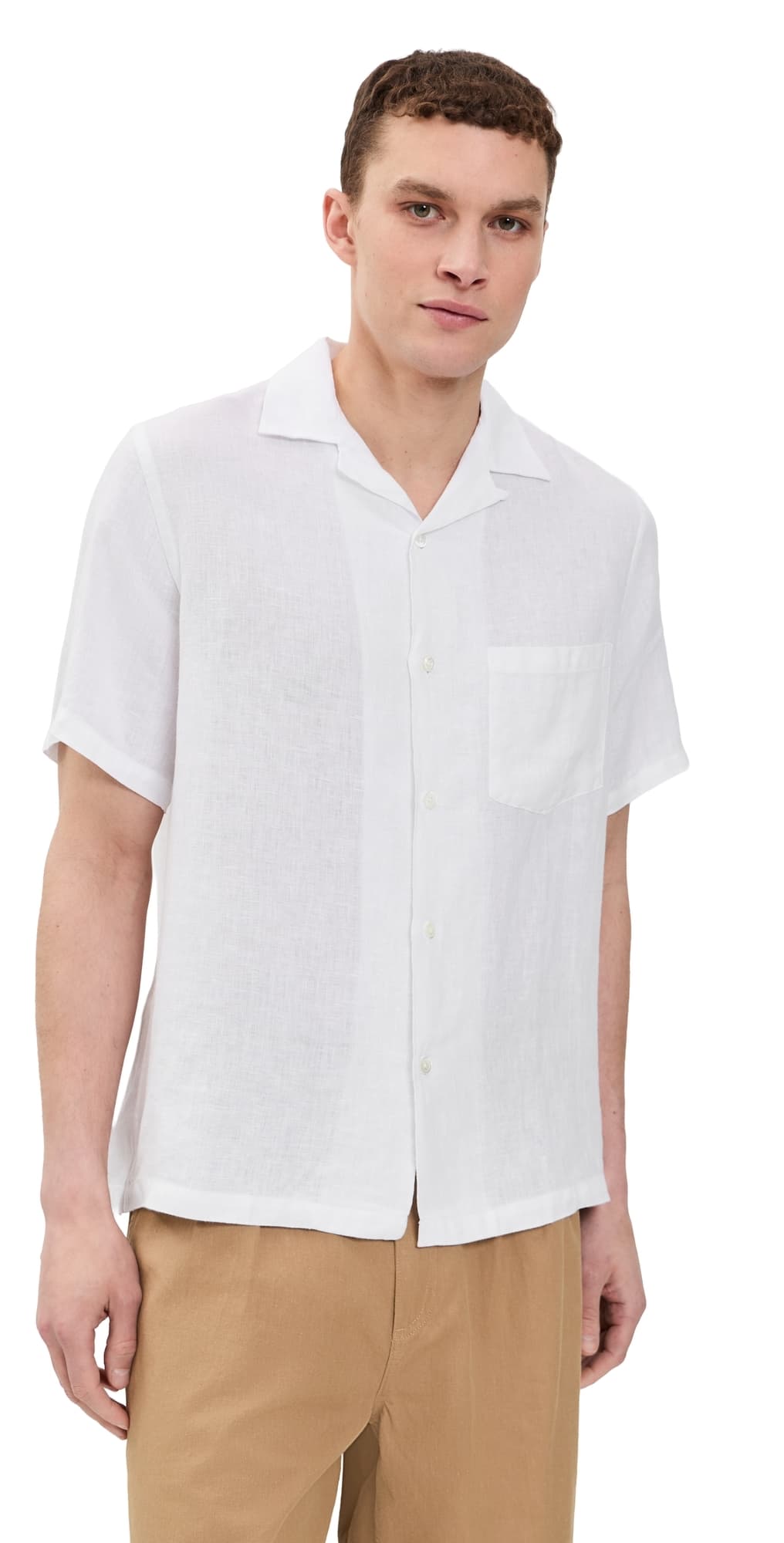 Portuguese Flannel Linen Camp Collar Shirt White