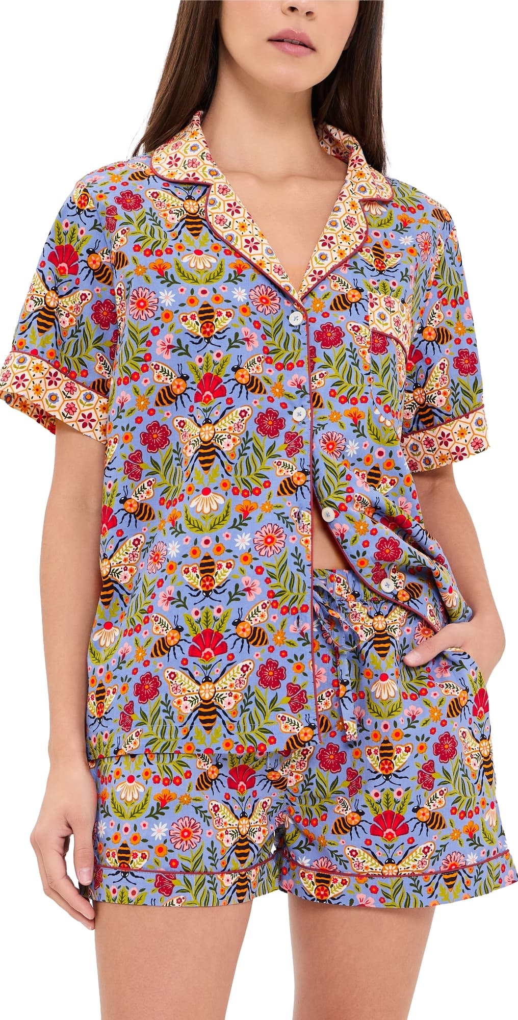 Printfresh Bee Tapestry Short PJ Set delphinium blue