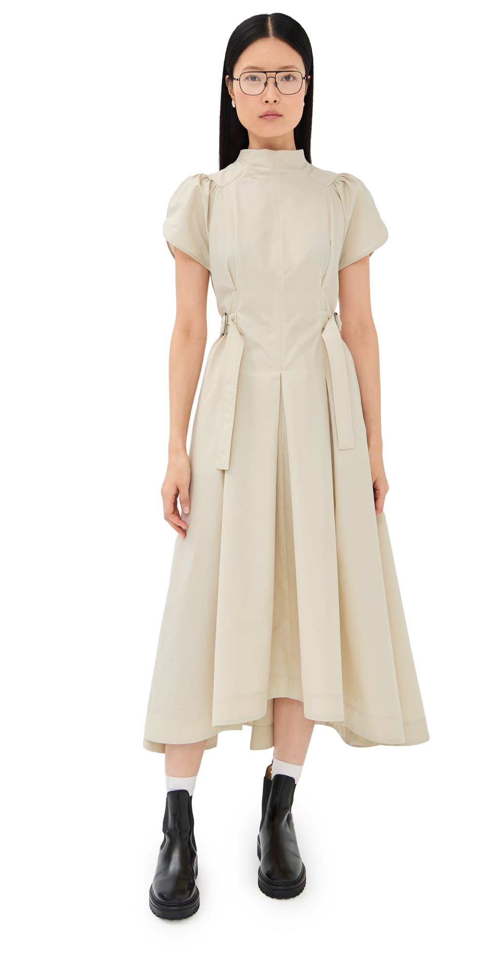 3.1 Phillip Lim Puff Sleeve Poplin Flare Dress Stone