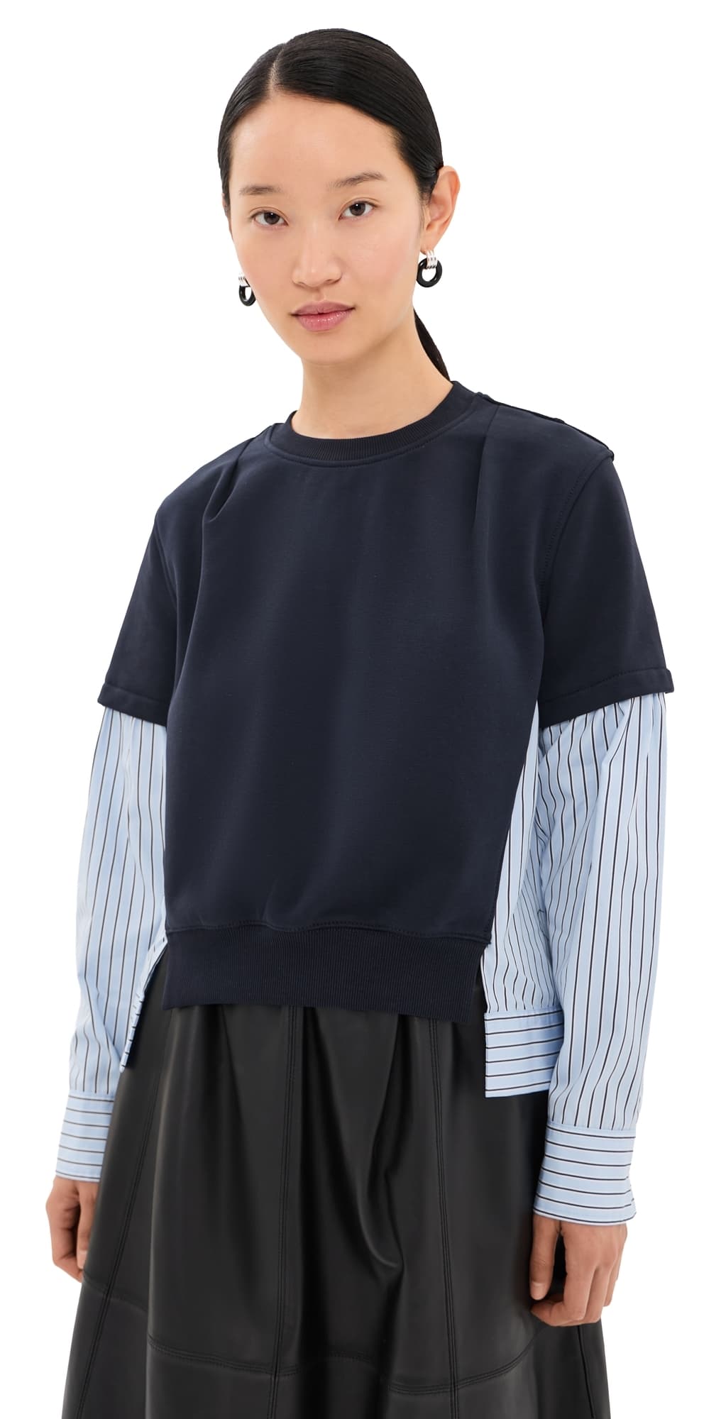 3.1 Phillip Lim Stripe Poplin Combo Sweatshirt Midnight/Sky Multi