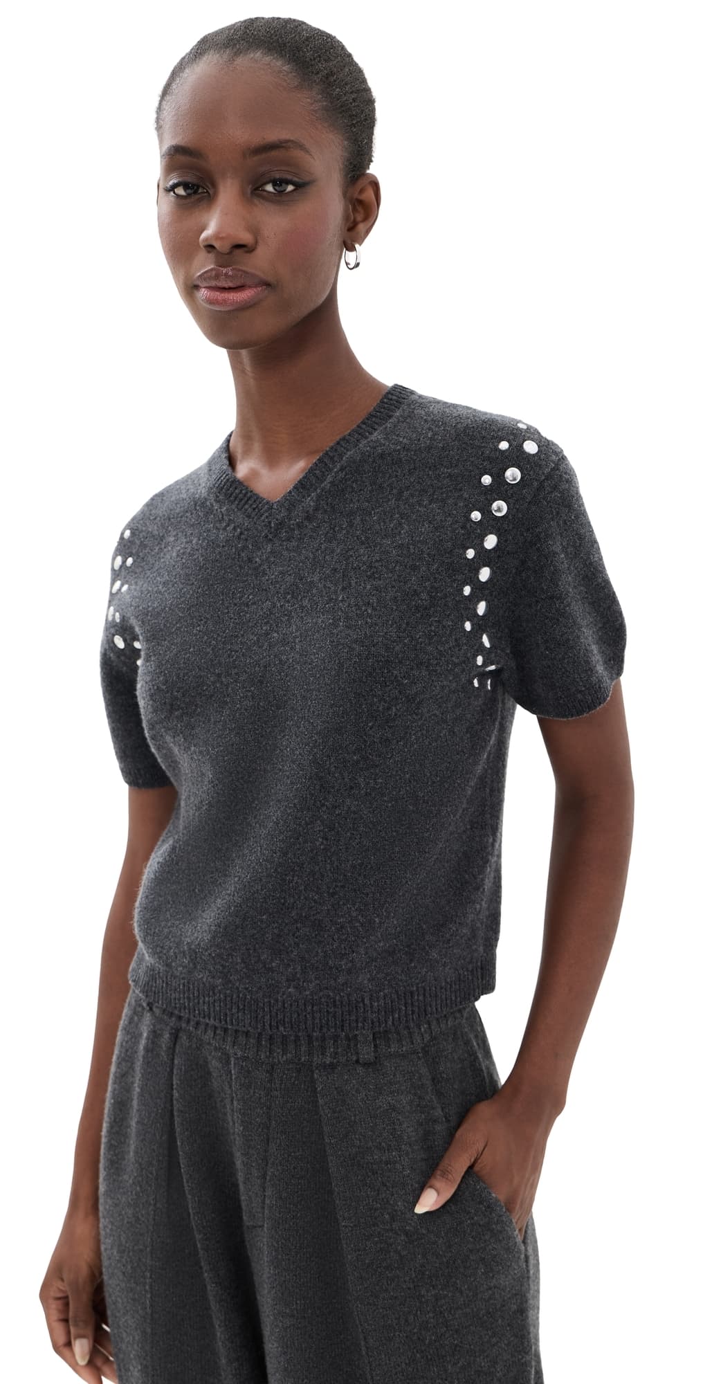 3.1 Phillip Lim Wool Blend Boxy V-Neck Sweater Charcoal