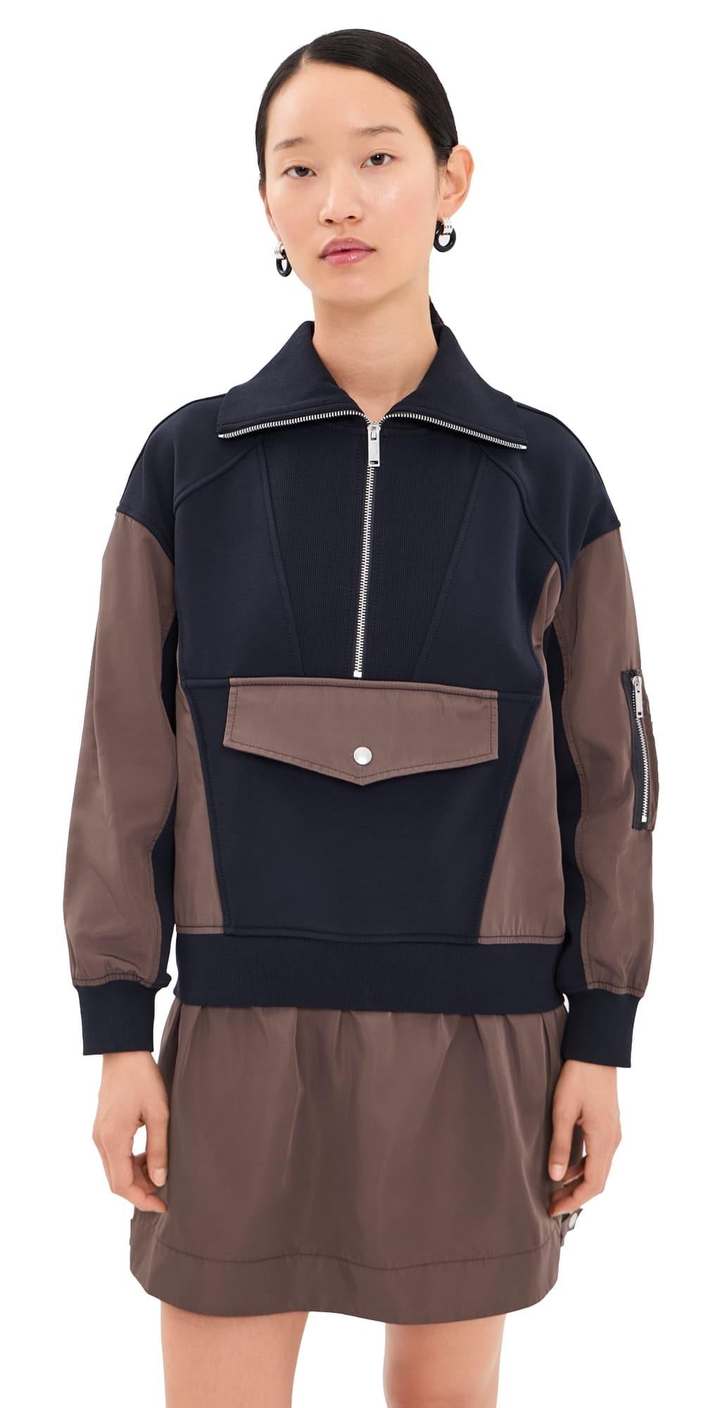 3.1 Phillip Lim French Terry Nylon Combo Utility Dress Midnight/Espresso