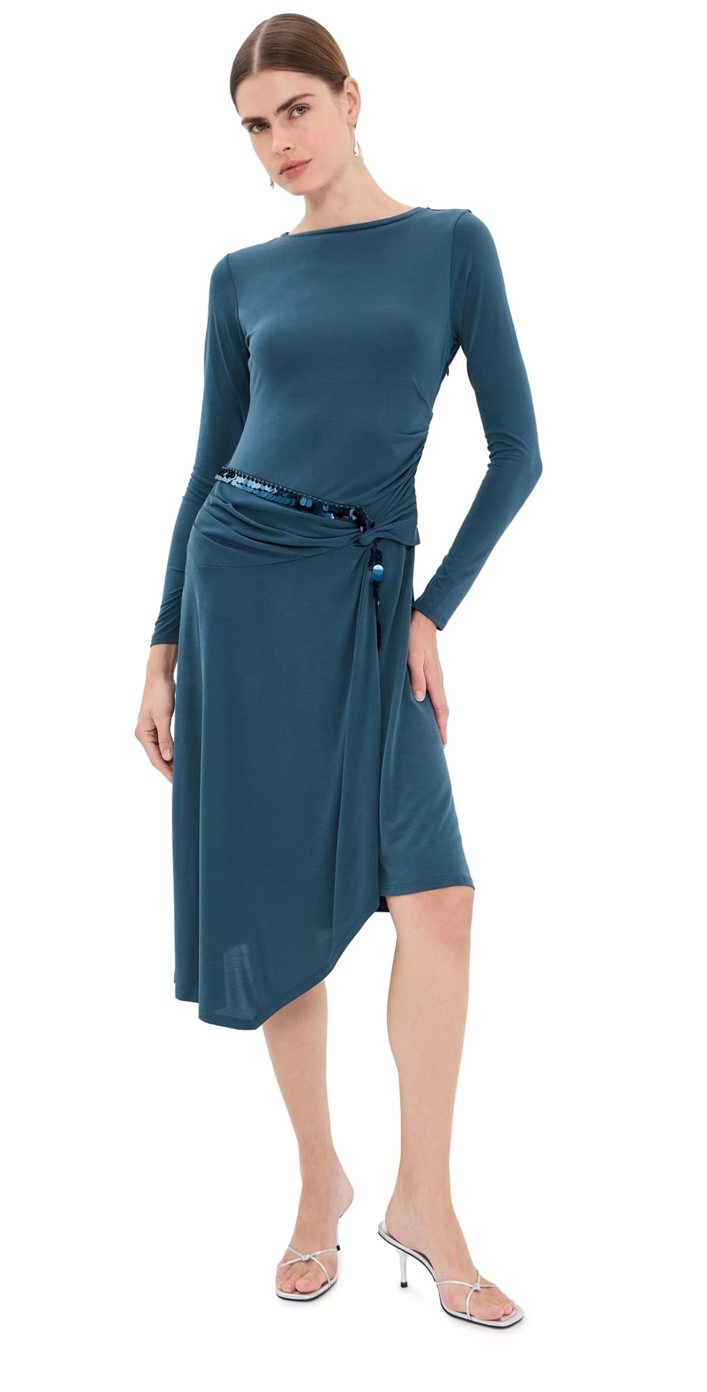 3.1 Phillip Lim Embellished Draped Jersey Midi Dress Petrol