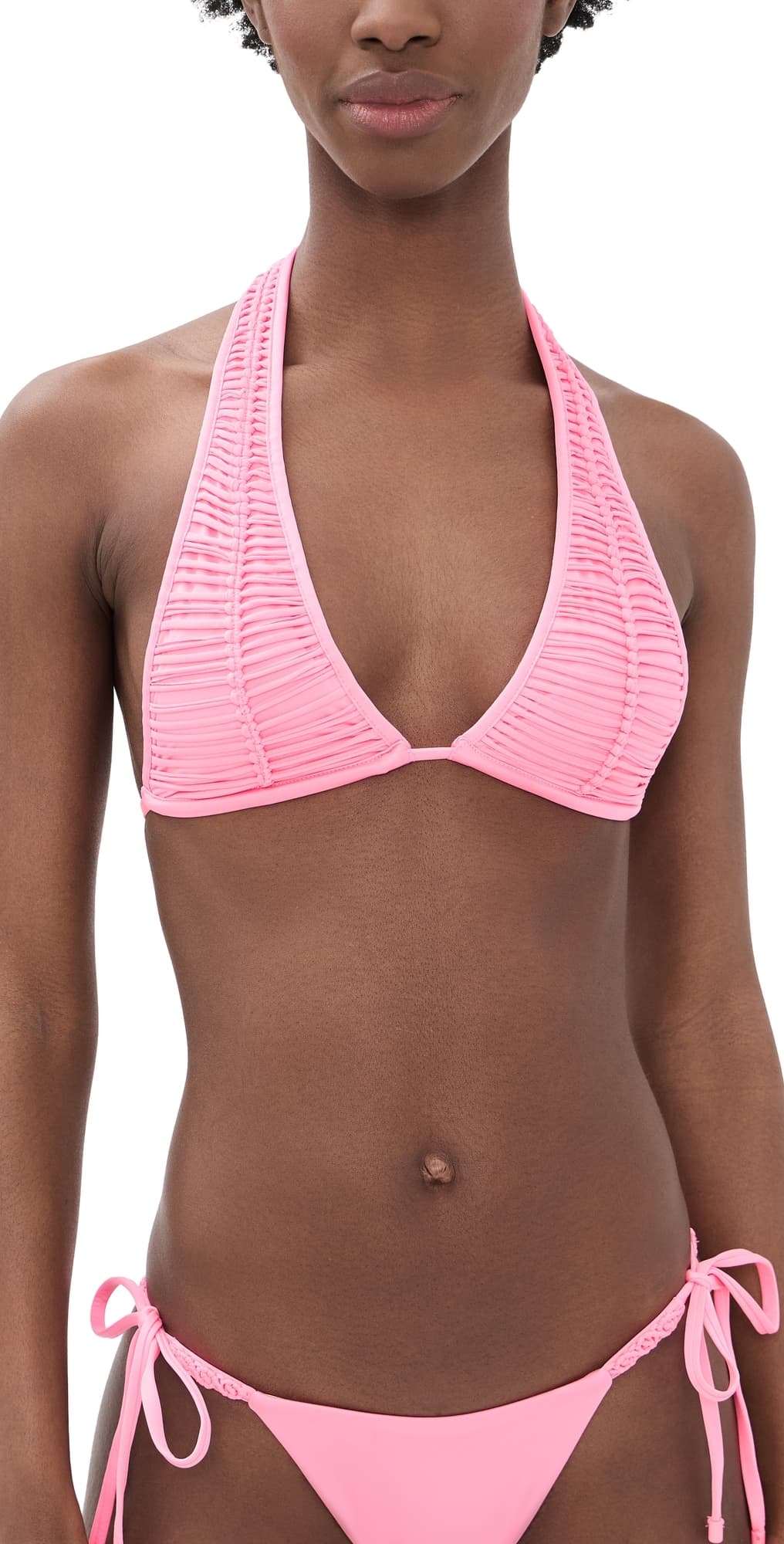 PQ Swim x ALICE + OLIVIA Macrame Halter Bikini Top Vivid Pink