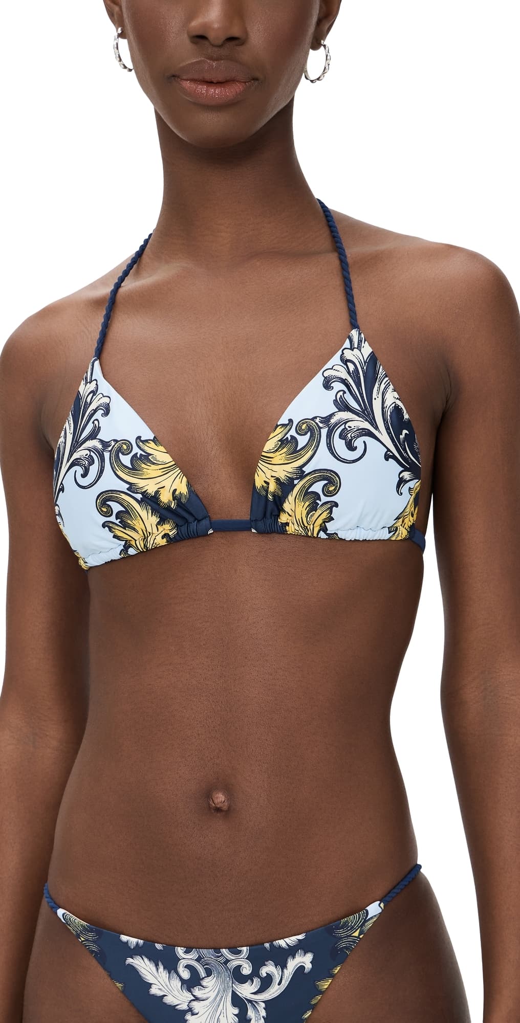 PQ Swim x ALICE + OLIVIA Rope Triangle Bikini Top Antique Scroll