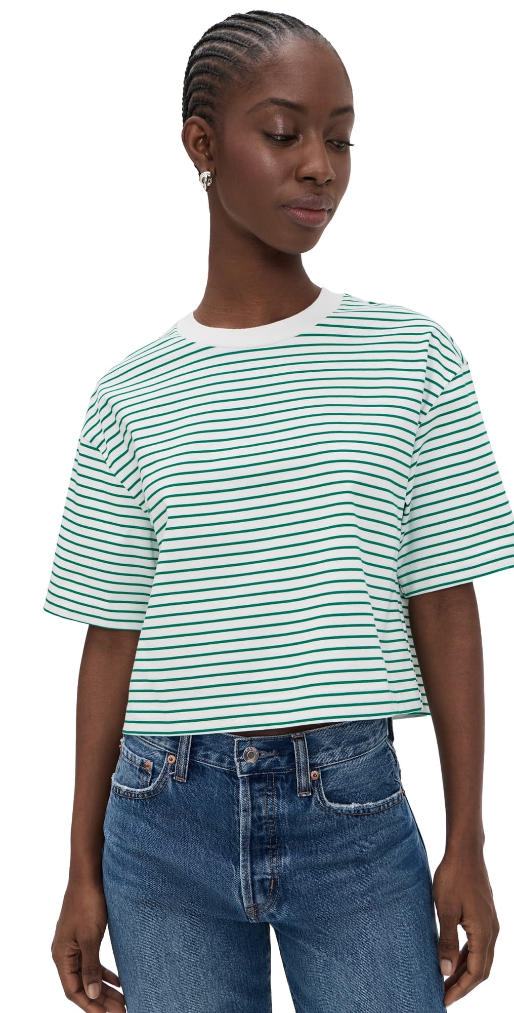 Pistola Mae Cropped Tee Vert Stripe