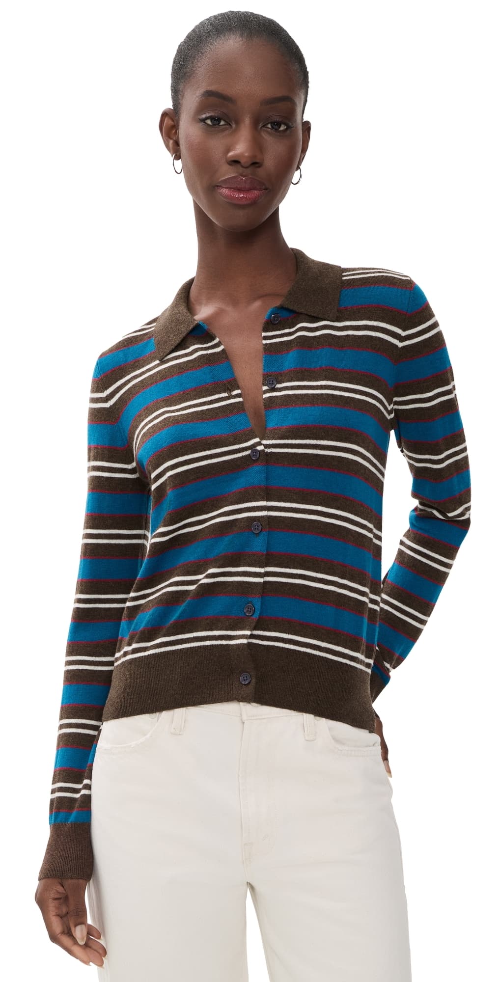 Pistola Lyvia Long Sleeve Merino Polo Cardigan Tealwood Stripe