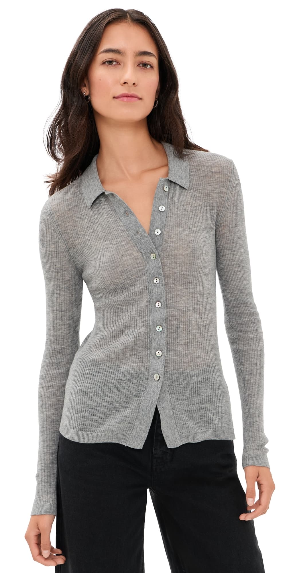 Pistola Korey Wool Featherweight Rib Cardigan Heather Charcoal