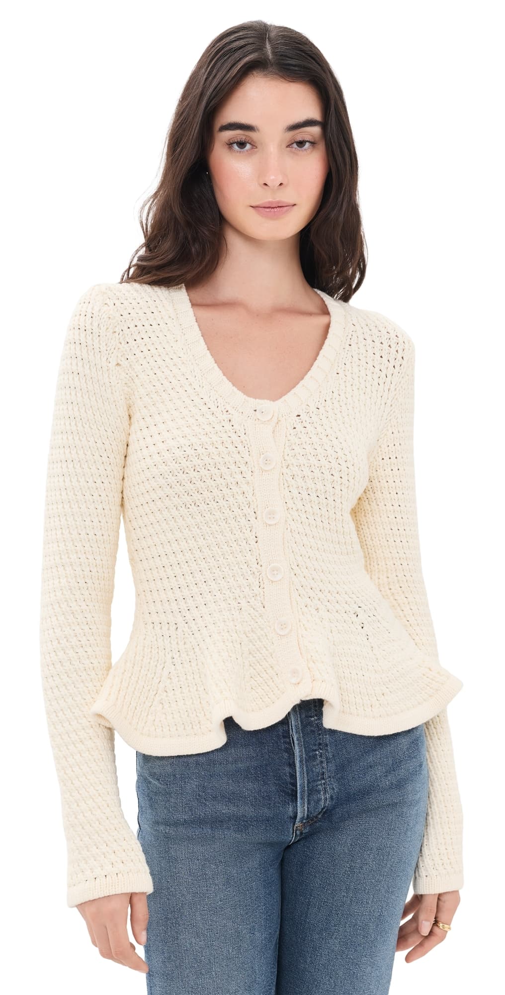 Pistola Elina Peplum Openwork Cardigan Prosecco