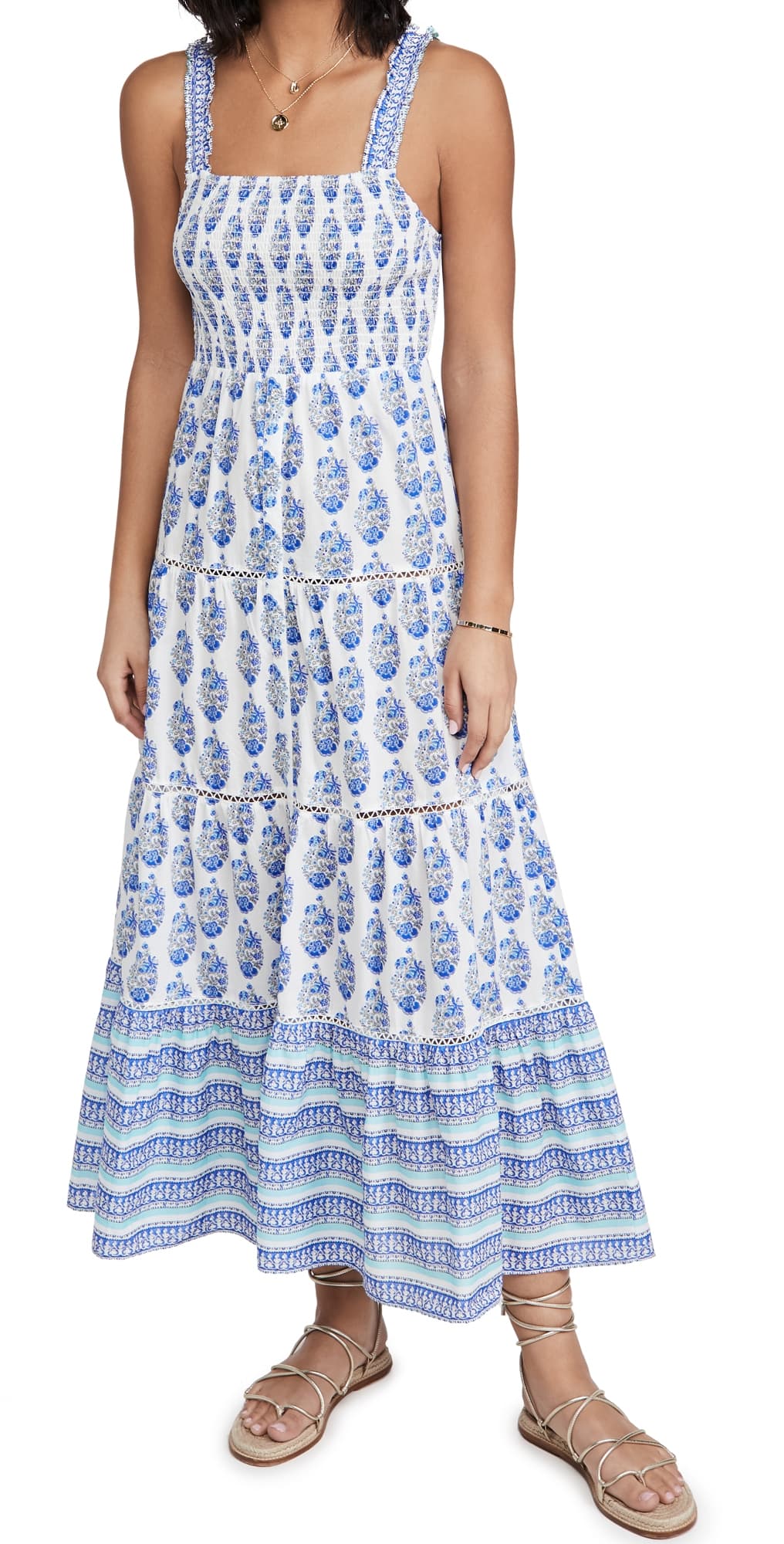 Playa Lucila Smock Border Dress Blue Border Print Combo