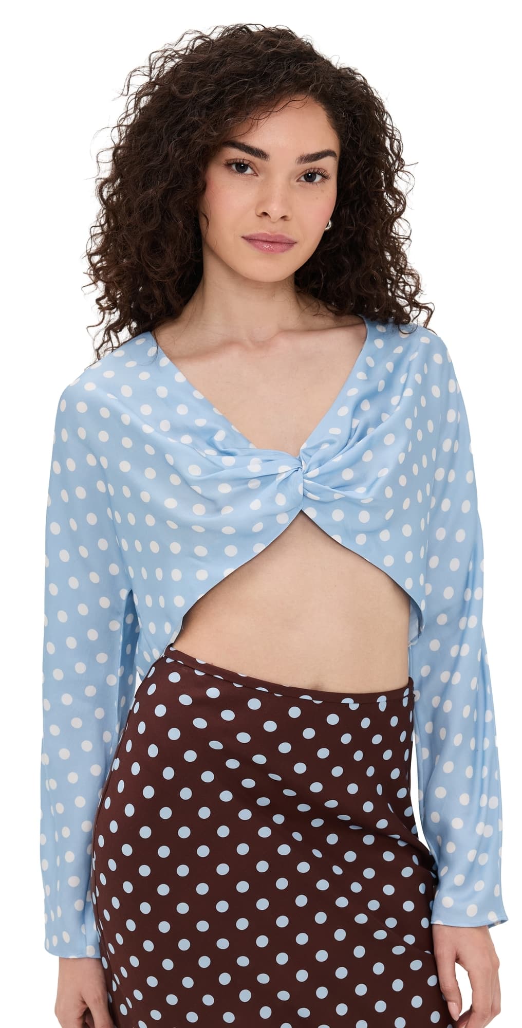 POSSE Tillie Long Sleeve Top Blue Polka Dot