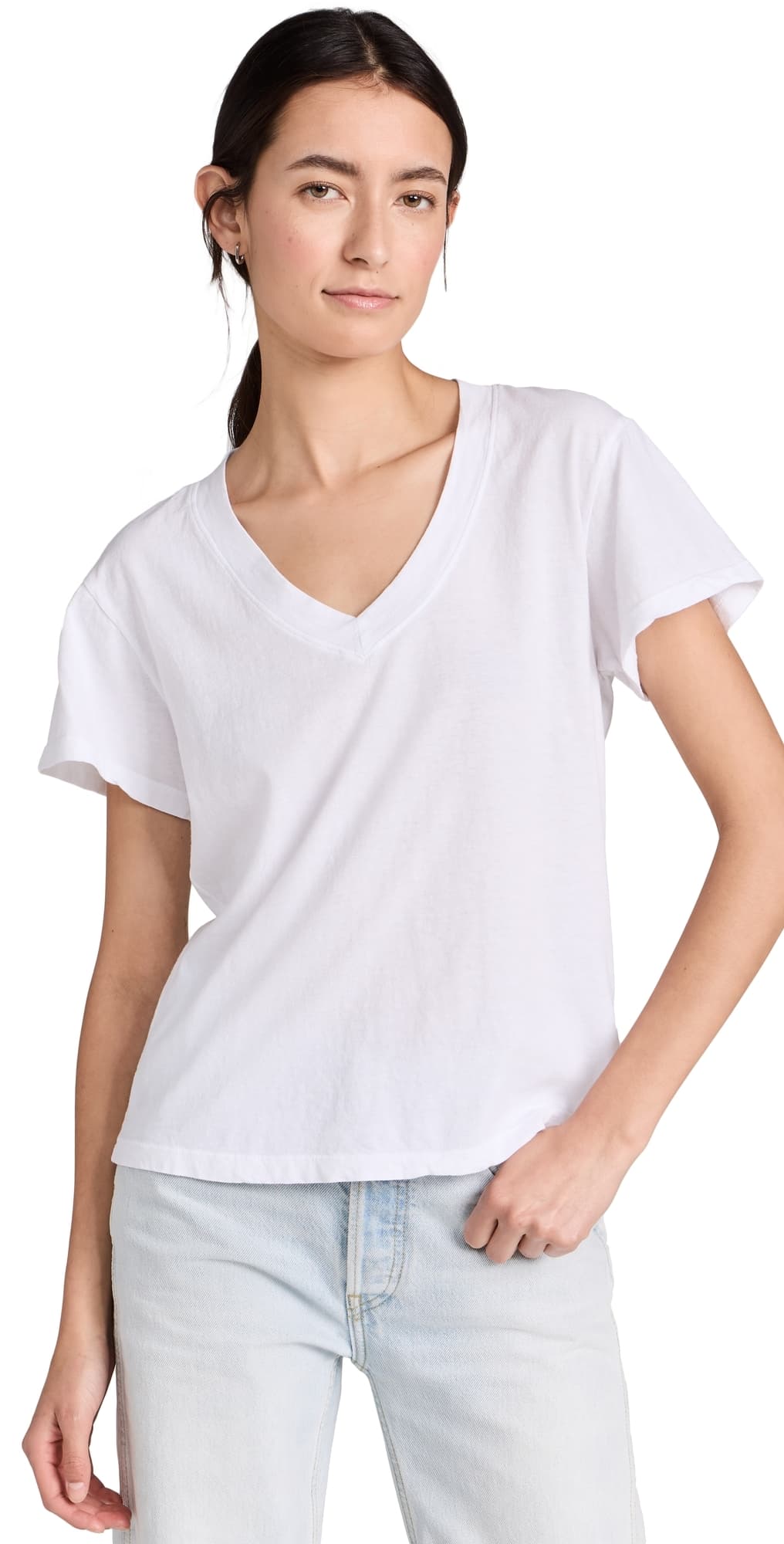 perfectwhitetee Hendrix Cotton Boxy V Neck Tee White