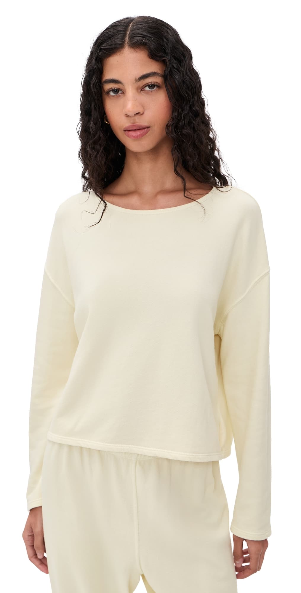 perfectwhitetee Briana French Terry Long Sleeve Tee Custard