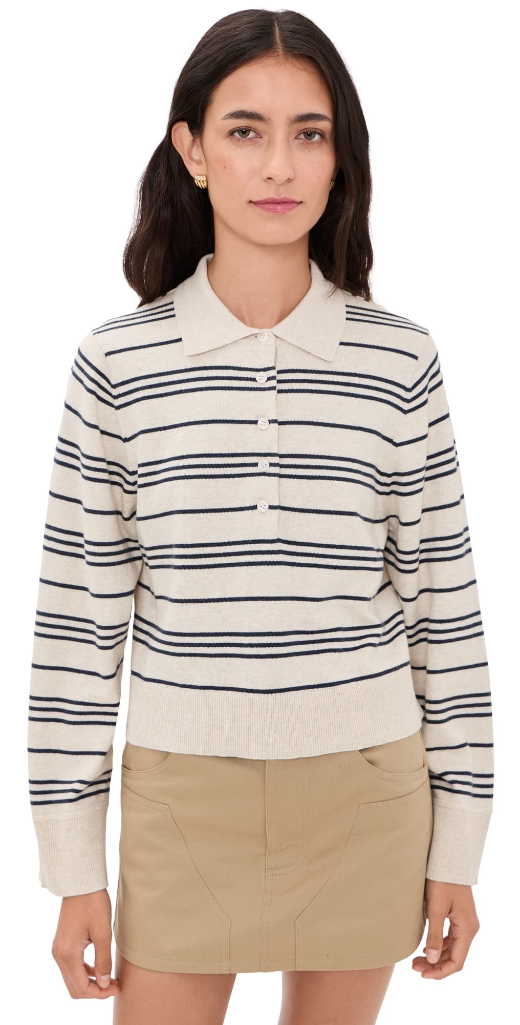 perfectwhitetee Ximena Polo Sweater Oatmeal Heather/Turbulence St