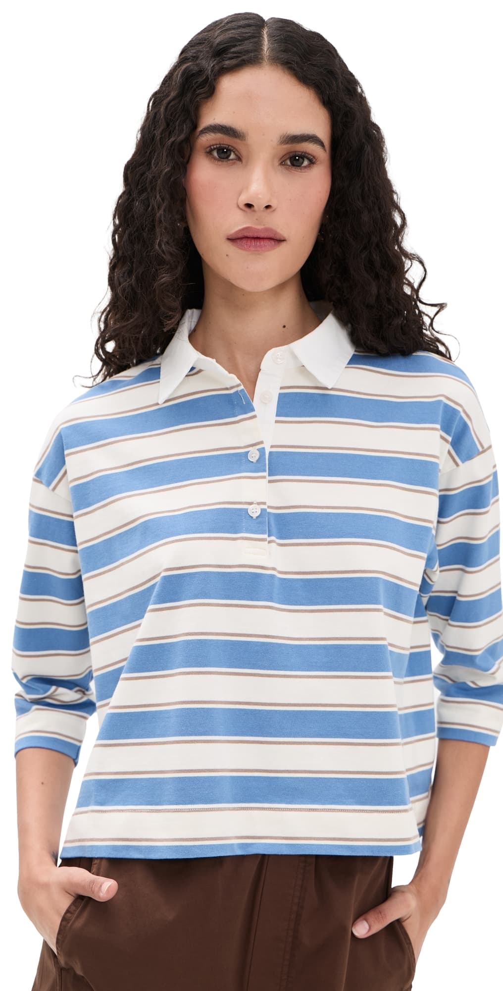 perfectwhitetee Daria Cotton Rugby Shirt Pacific Blue Stripe
