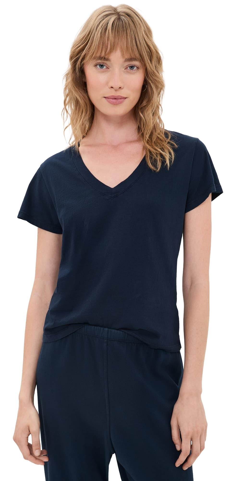 perfectwhitetee Hendrix Cotton Boxy V Neck Tee Navy