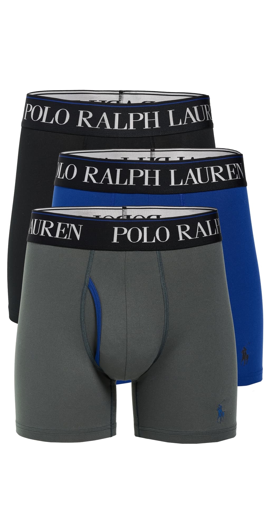 Polo Ralph Lauren Underwear 4D Flex Microfiber Boxer Briefs 3 Pack Charcoal/RugbyRoyal/Polo Black
