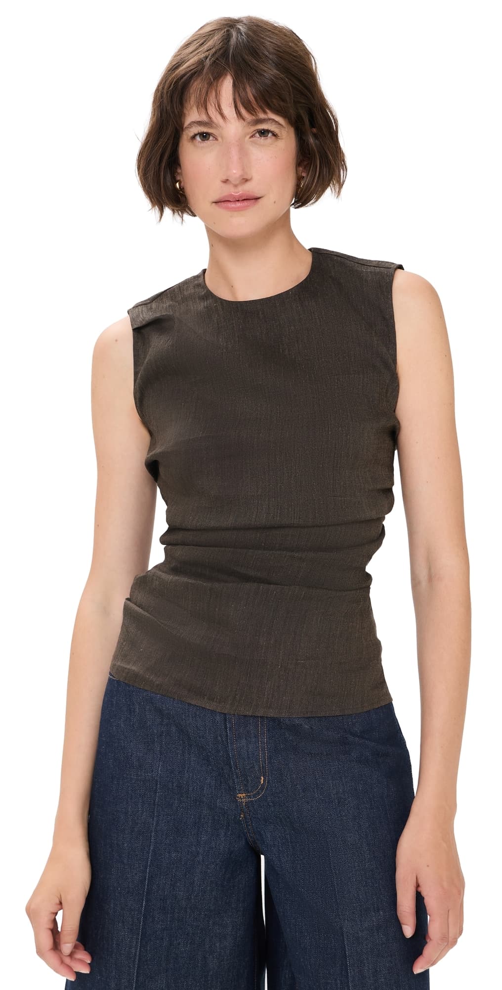 Proenza Schouler White Label Anoushka Top In Linen Slub Coffee