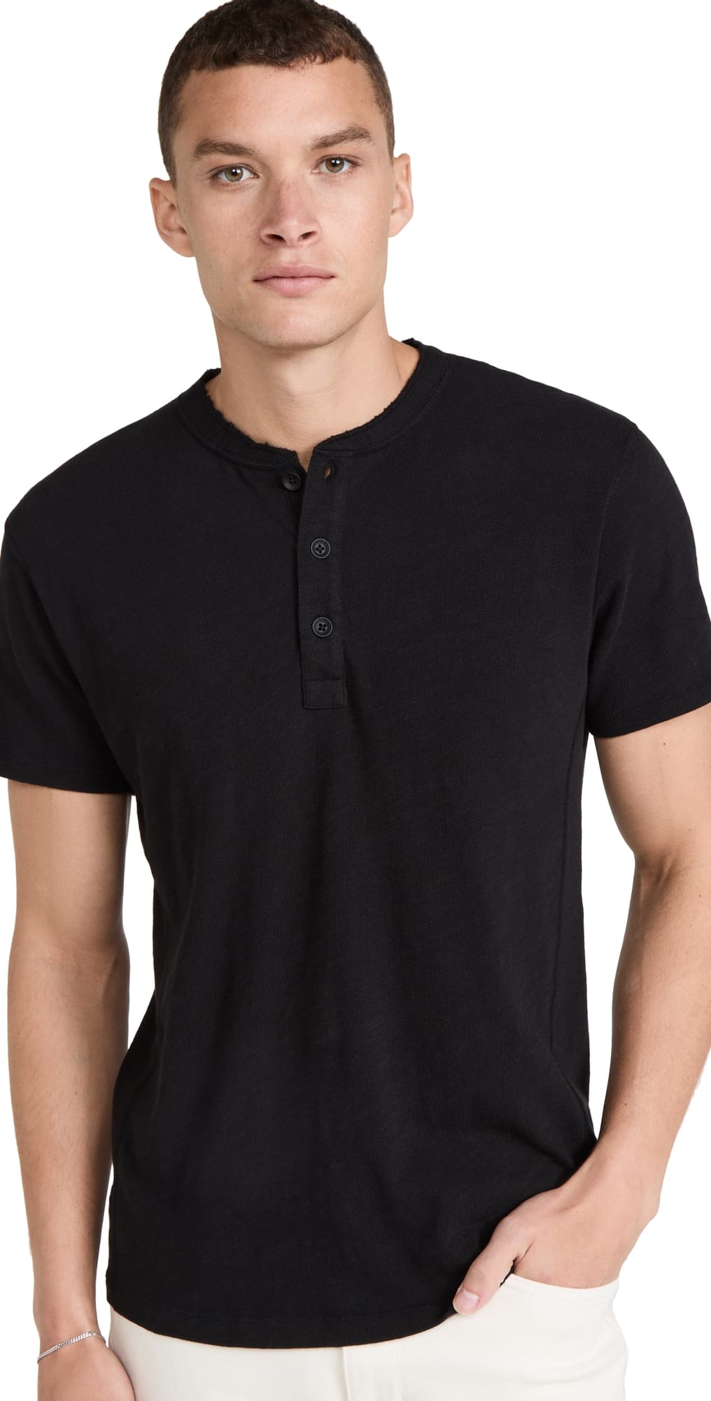 rag & bone Classic Short Sleeve Henley Jet Black