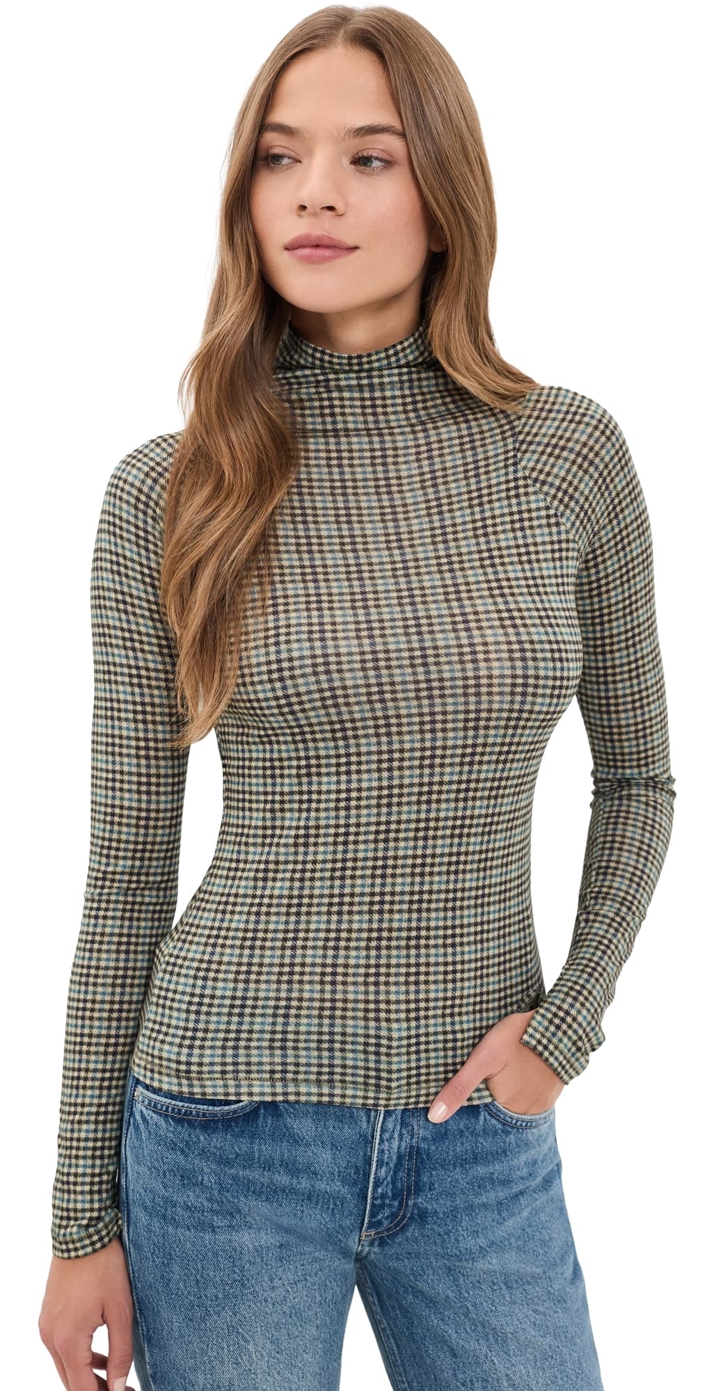 rag & bone Shaw Paneled Long Sleeve Turtleneck Tee Grnmt